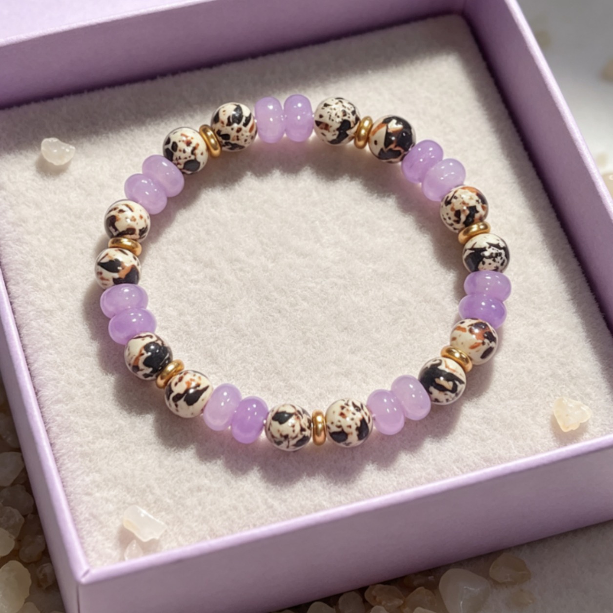 Light Purple Speckled Turquoise Mixed Elastic Bracelet